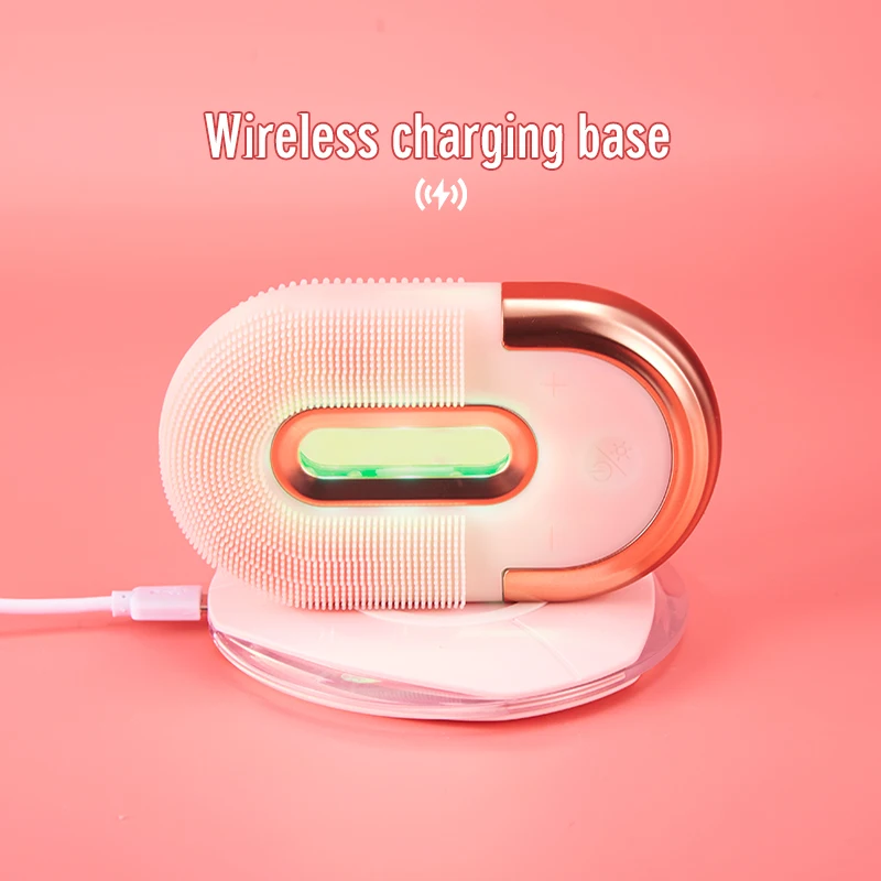 Wireless Rechargeable Silicone LED Electric Waterproof Facial Cleansing Brush Red Blue LED Light Therapy