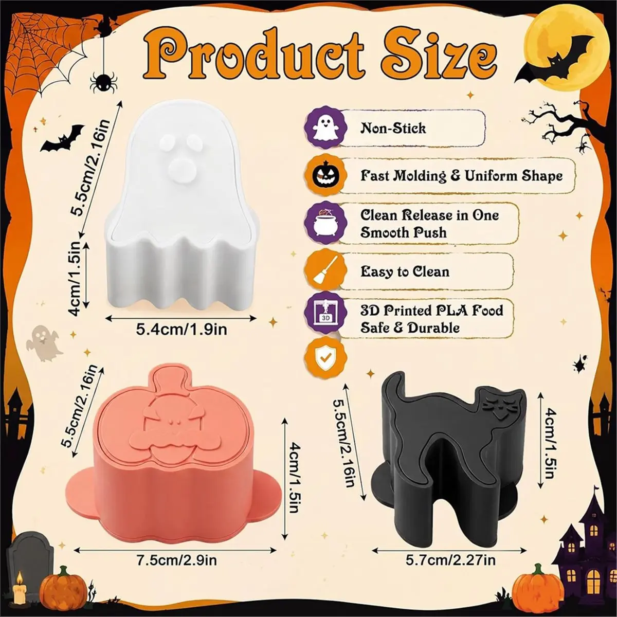 Halloween Lollipop Cake Mold Set, 3 Pcs Ghost Pumpkin Cat Molds for Spooky Holiday Treats