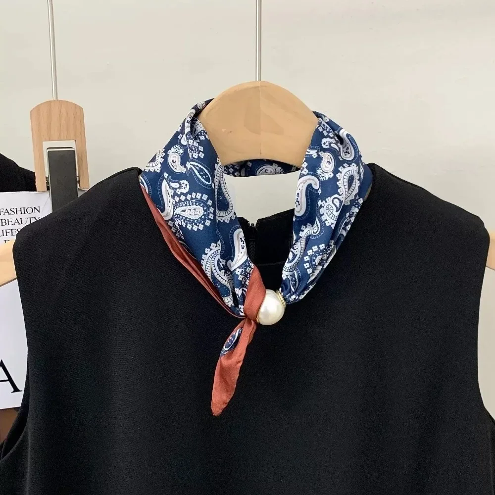 Luxury Elegant Chic Lazy Scarf Lightweight Convenient Magnetic Buckle Scarf Pearl Tail Artistic Accessory Neck Wrap Scarves