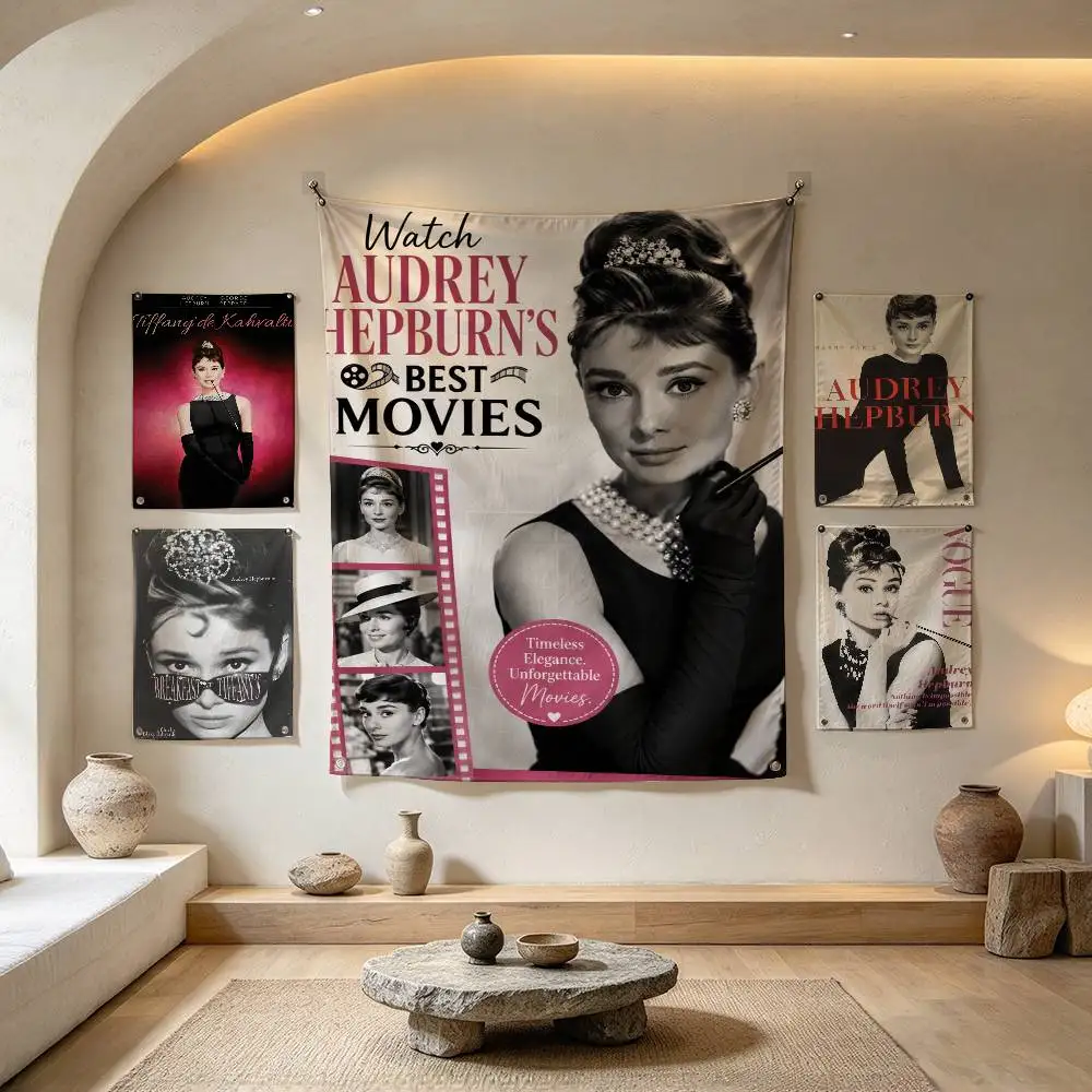 Audrey H-Hepburn  Flags Wall Hanging Tapestry Outdoor Garage Room Decorative flag Background Blanket