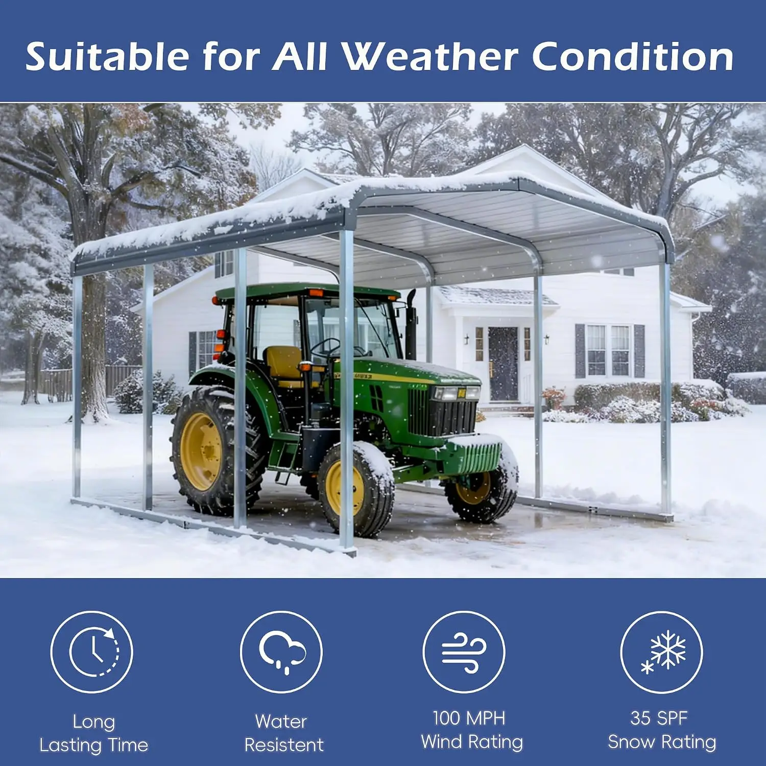 Heavy Duty Metal Carport with Galvanized Steel Roof and Metal Carport Kits, Outdoor Carport Canopy Enhanced Base,Custom