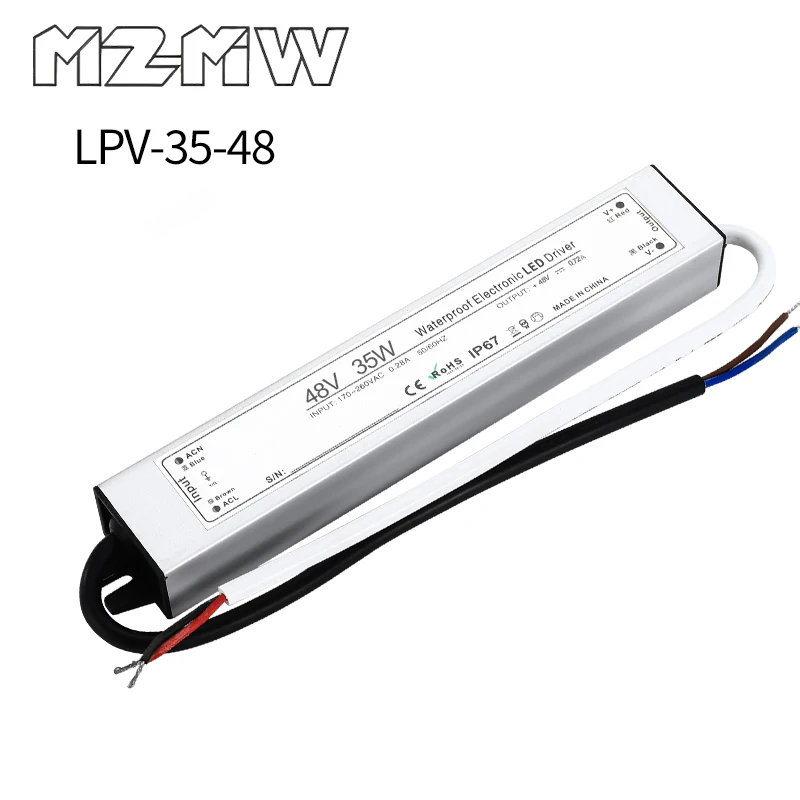 LPV-35-48 IP67 Waterproof Switching Power Supply AC to DC 35W 100-240VAC 48VDC 0.72A LED Strip Industrial Drive