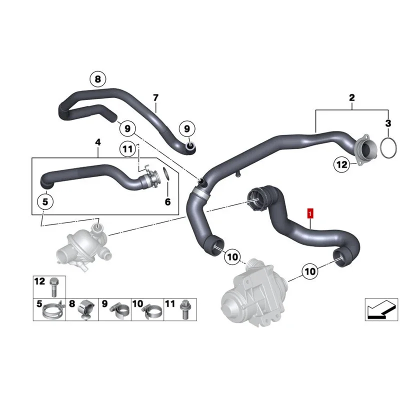 11537584543 X6 E71 X5 E70 35iX  Coolant hose