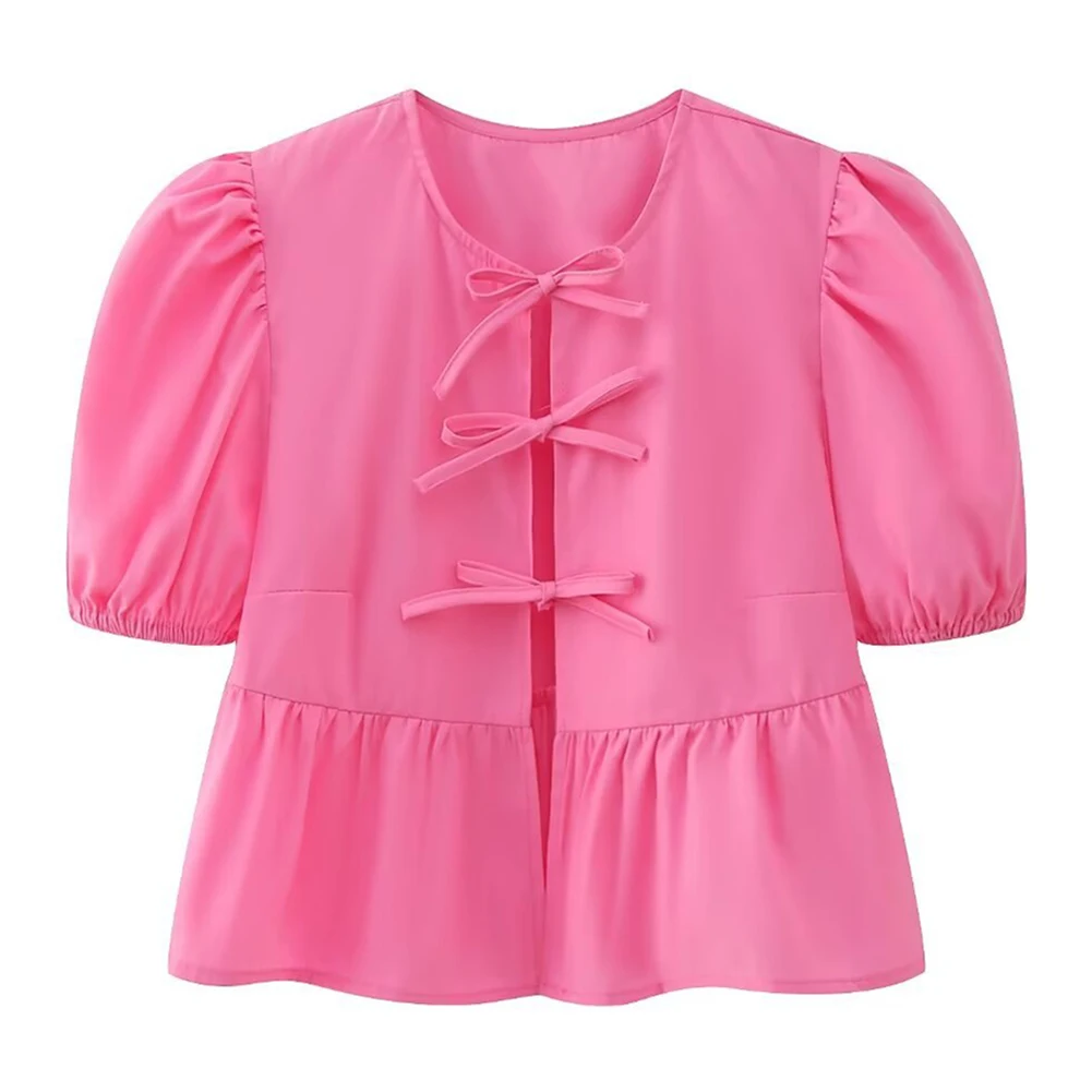 Blouse Tops Shirt 1pcs Lace Up Long Sleeve O-Neck Polyester Solid Color Shopping Spring Dating Going Out Elegant