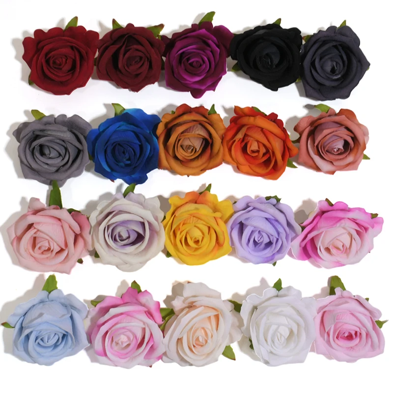 20pcs 6-7cm Flannel Small Rose Artificial Silk Flower Heads DIY Scrapbooking Home Wedding Birthday Decoration Fake Flowers