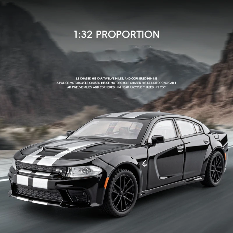1:32 Charger SRT Hellcat Alloy Muscle Car Model Sound and Light Pull Back Children's Toy Collectibles Birthday Gift