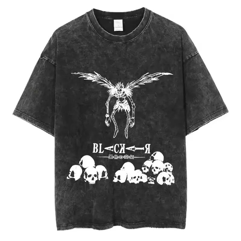 

Death Notes Anime Washed Short sleeved round neck Y2k Tshirt Men Clothing New in Top & Tees Mens T-Shirt
