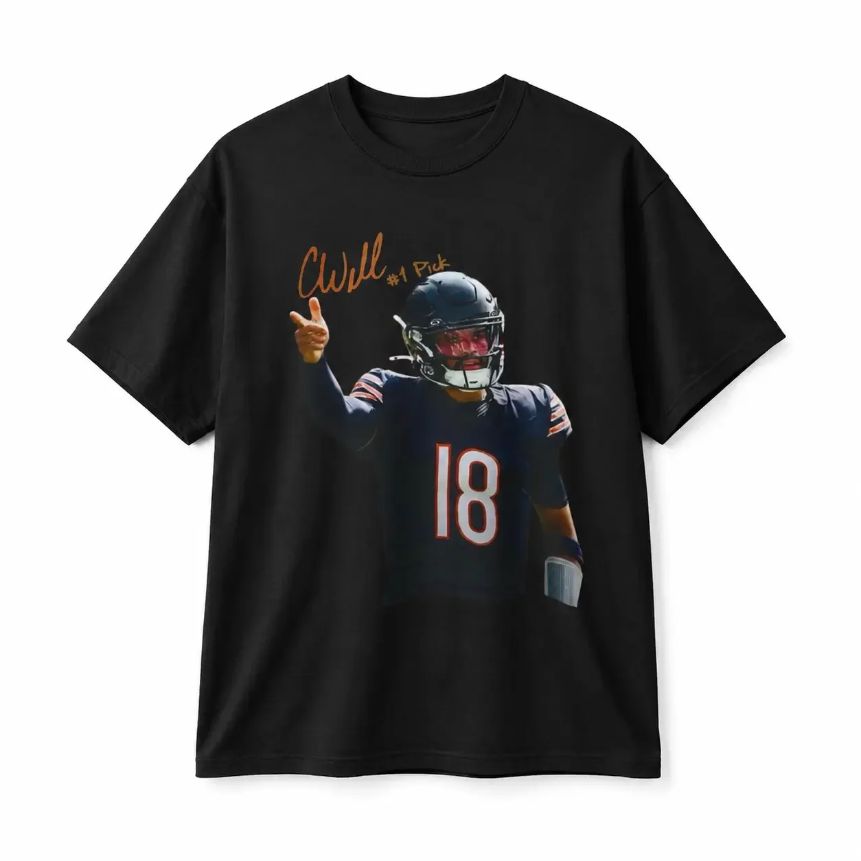 # 18 Football Athlete # 1 Pick Portrait Signature Graphic T-Shirt, American Football Player Print Black Short Sleeve Tee, Football Game Day Fan Gift
