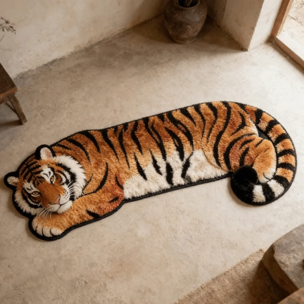 Unique 2D Flat Tiger Bedroom Carpet Water-absorbing Non-slip Doormat Lifelike Abrasion-resistant Bedside Rug Home Decor