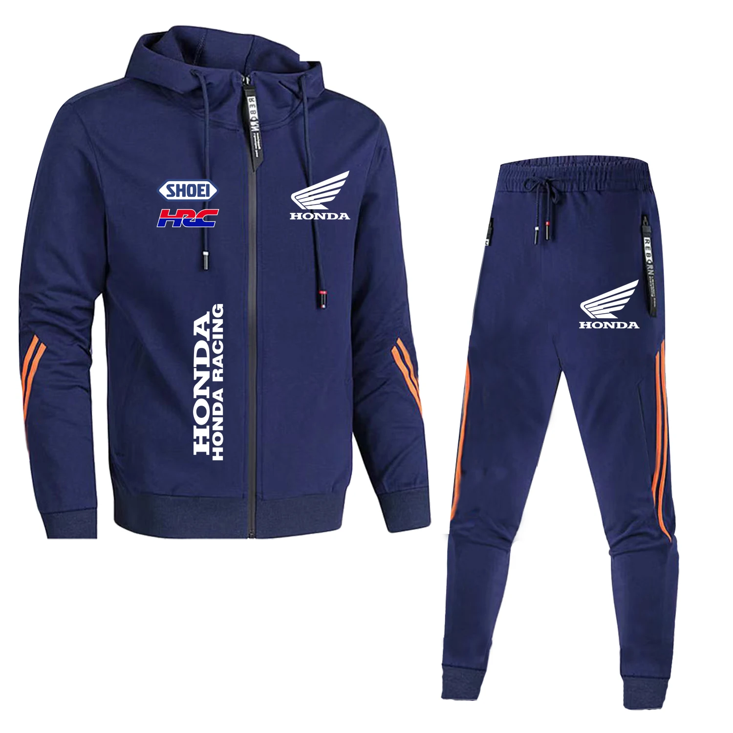 Hip Hop Sportswear Herren-Set, Honda HRC Logo bedruckter Reißverschluss-Hoodie, Herren- und Damen-Reise-Lauf-Freizeitkleidung Herbst