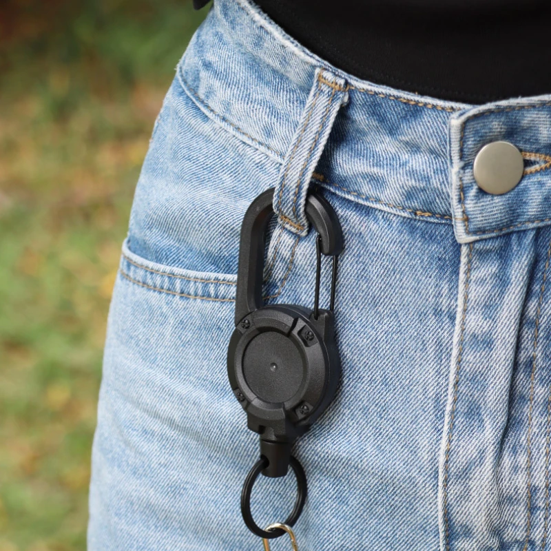 Retractable Heavy Duty Pull Reel Carabiner Key Chains Strong Steel Wire Rope Buckle Spring Key Ring Outdoor Sporty Keychain Tool