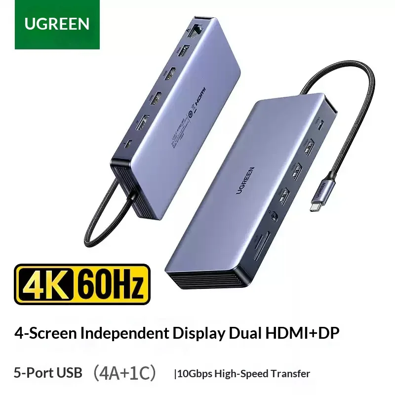 UGREEN CM681 Expansion Dock Laptop Docking Stations Four‑Screen Different‑Display, Dual Hdmi+Dp 10Gbps High‑Speed Transmission