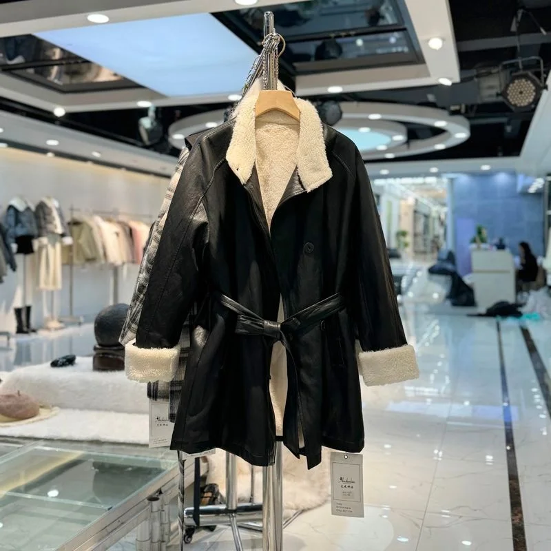 High End Fashion Trend Leather Jacket For Women In Winter 2025, New Warm, Thick, Waist Cinching, Slimming Stand Up Collar