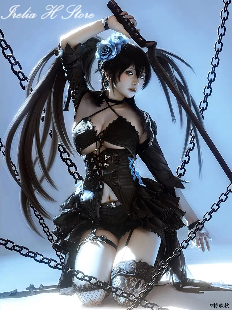 Irelia H Anime Cosplays Black Rock Shooter DAWN FALL Cosplay Costume sexy leather bikini leather shorts