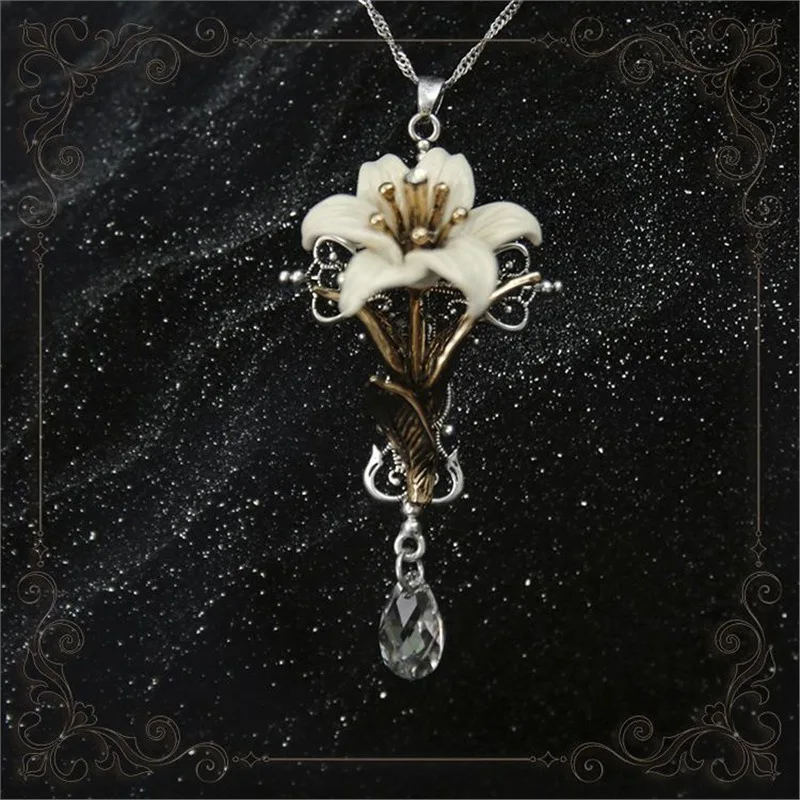 

Saya Lily Элегантное готическое металлическое ожерелье с кристаллами лилии, кольцо, брошь