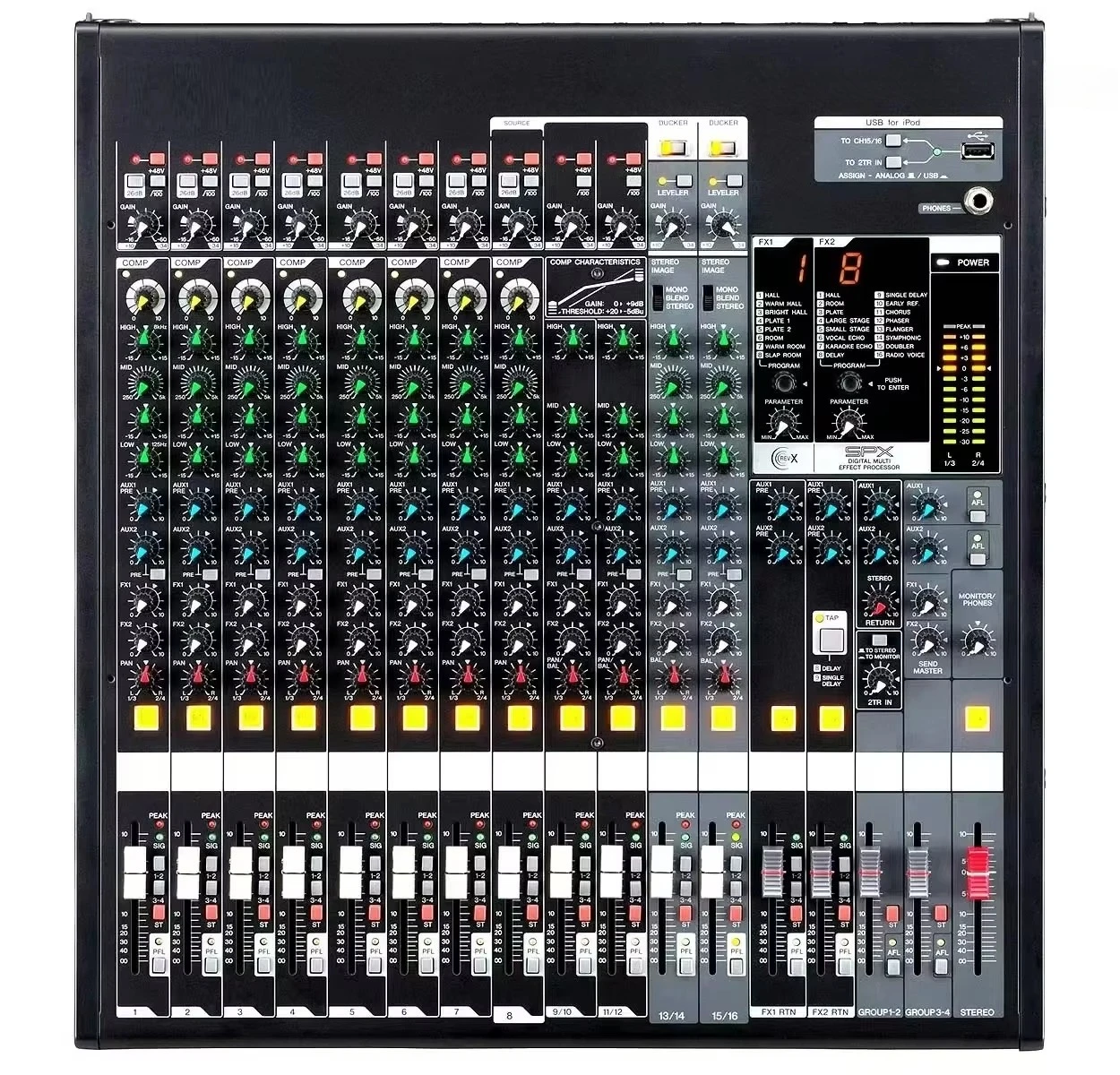 Channel professional audio mixing console, professional audio digital multi-effector, processor for stage sound system