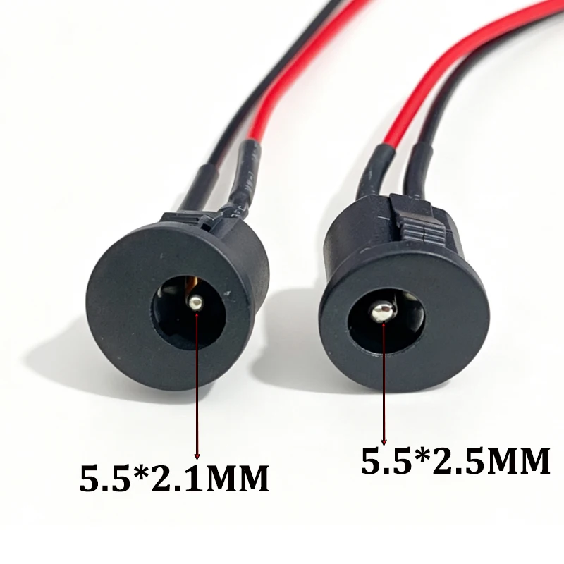 5 Stück DC-022K DC-Stromanschlussbuchse 5,5*2,1mm/5,5*2,5mm Einbaubuchse mit 20cm Rot-Schwarz-Kabel für DIY-Elektronik – Detail 2