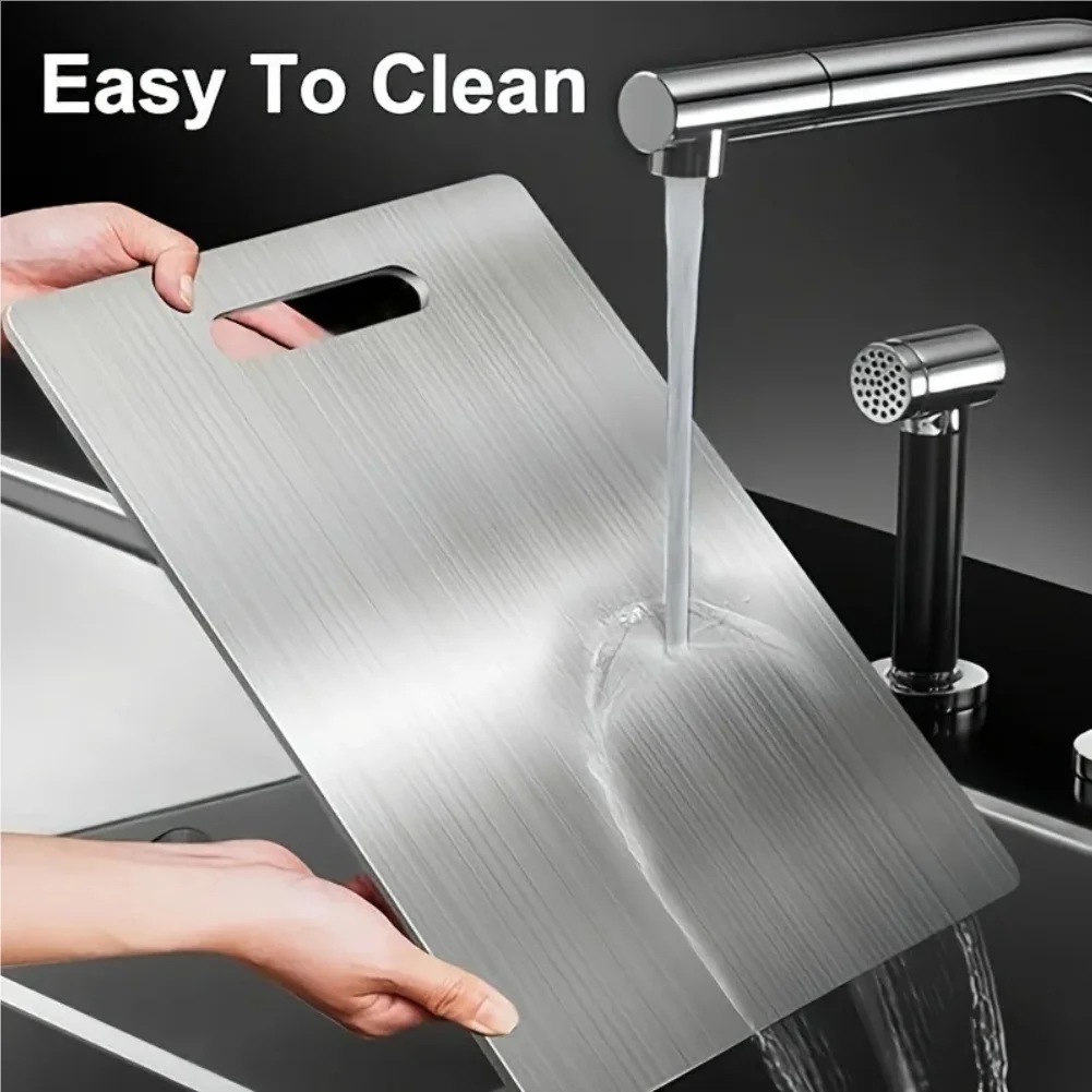 

1pc Stainless Steel Cutting Board - Double-Sided, Non-Slip, Easy Clean for Veggies, Fruits & Meats | Durable Kitchen Essential