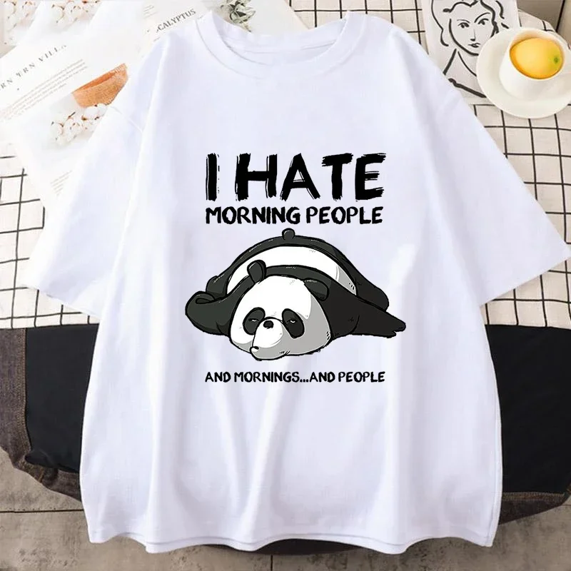 Womans T-Shirt Lazy Panda I Hate Morning People Women Short Sleeve Fashion Tees Creative Clothing Street Hip Hop O-Neck Tops
