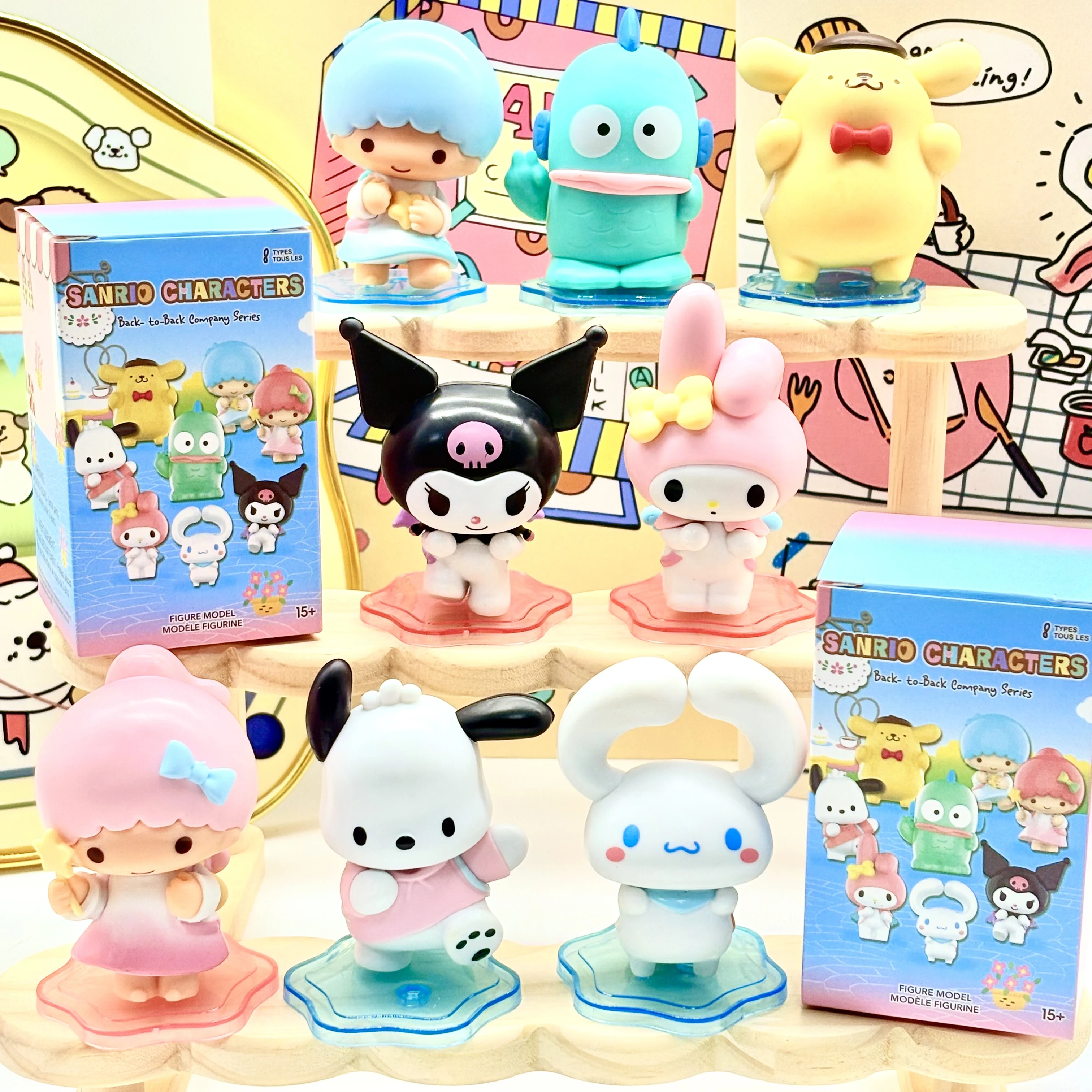 Sanrio Kuromi ma mélodie Hangyodon cannelle pompon Purin anime boîte aveugle figurine bureau mignon ornement cadeau décoration kawaii