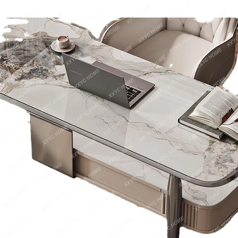 

LX slate desk, high-end light luxury, modern study with socket, large long table for home living room table pc house