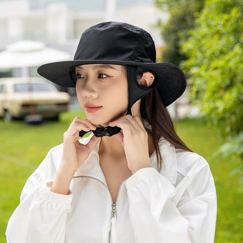 

Women Camping Hat Wide-brimmed Hiking Bucket Hat Army Green Black Gray Khaki Outdoor Cap Adjustable Windproof Buckle Design