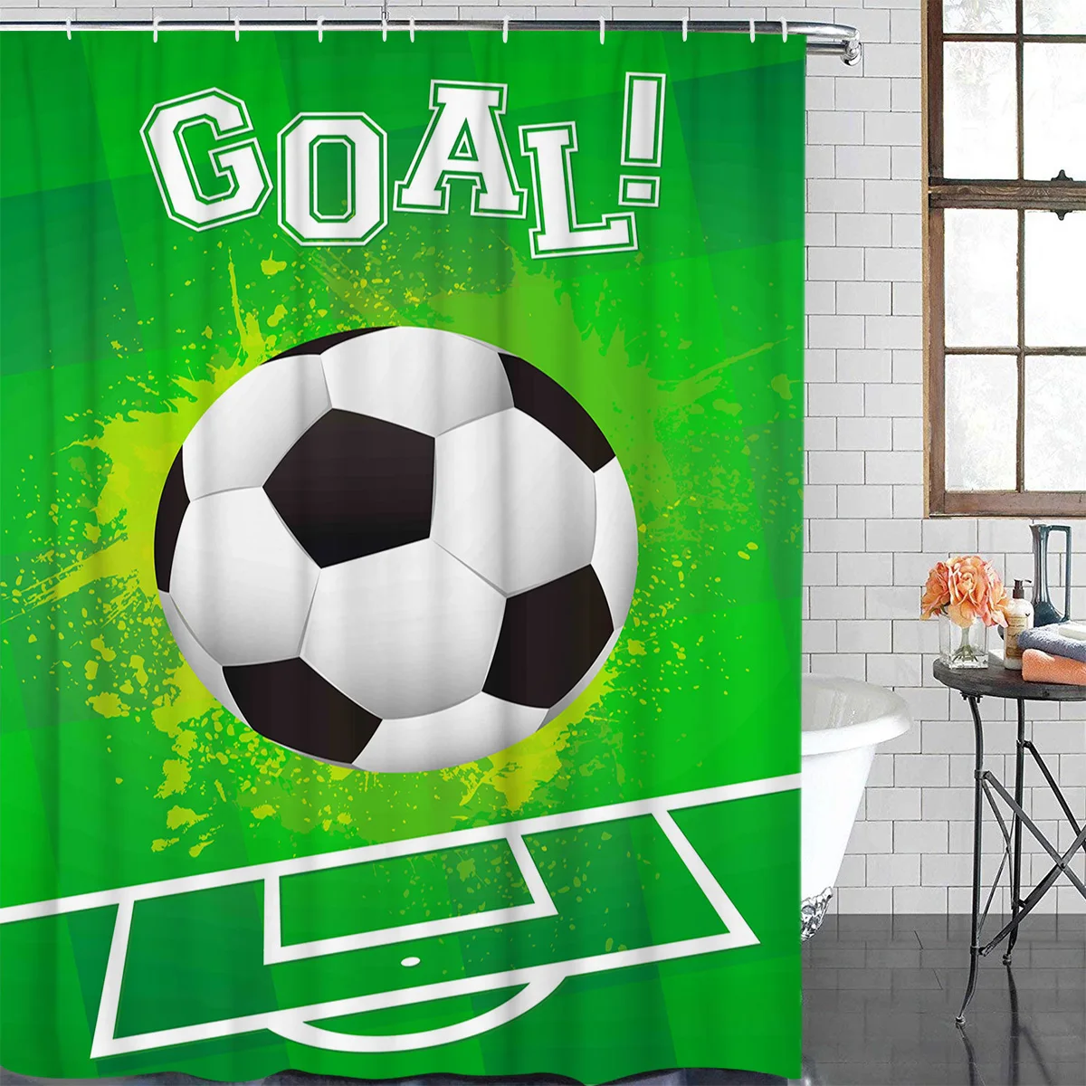 Soccer Football Field Design Green Waterproof Shower Curtain Polyester Fabric Printed Bath Curtains Bathroom Decorations