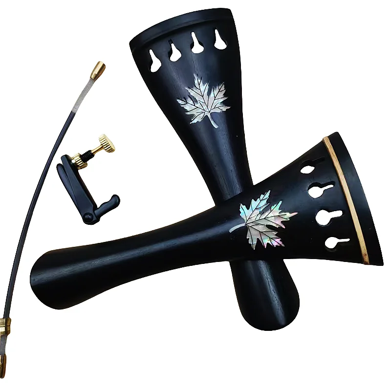 5pcs Beautiful Violin Tailpiece Ebony Inlaid with Abalone Shell Maple Leaf Tail Piece