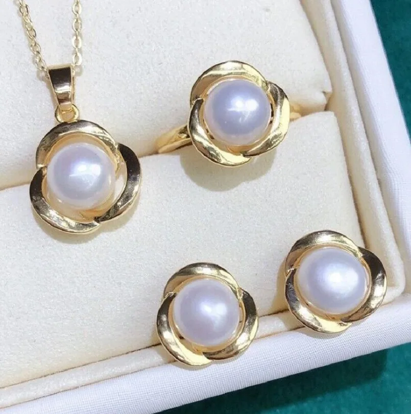 

Gorgeous AAAAA 8-9mm South China Sea White Earstuds Pearl Pendant Earring Set 925s