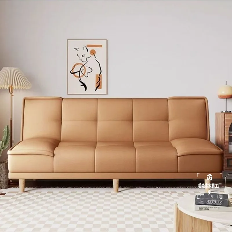 Rental room folding sofa bed integrated dual-purpose living room cat skin multi-functional straight row three-person sofa bed