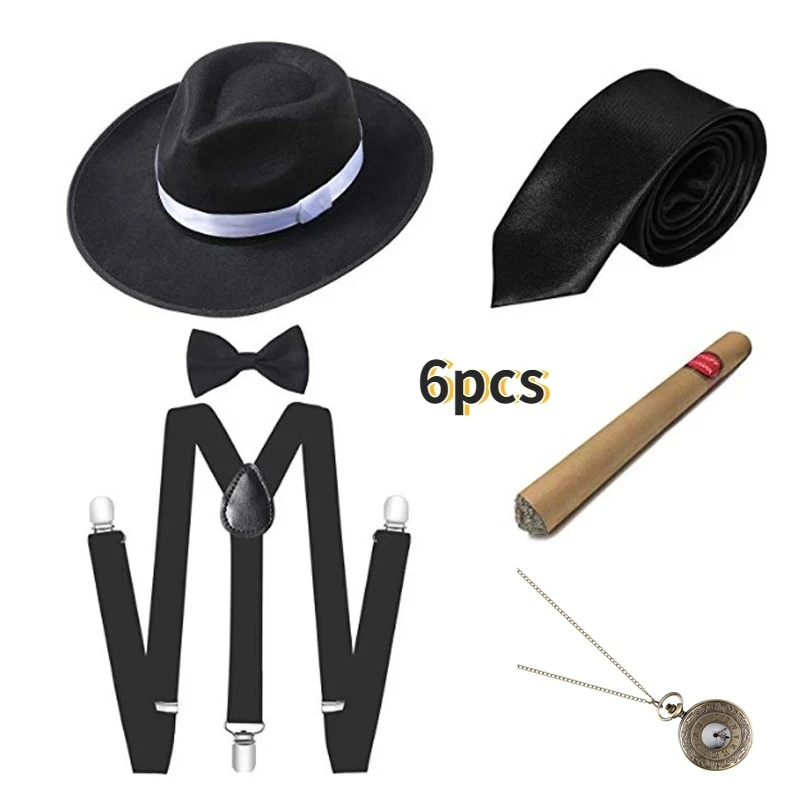 Grappige Feesthoeden Gangster Kostuum 3 Pc Set 1920's Halloween Kostuum Voor Mannen Vrouwen Magie Performance Cosplay Dance