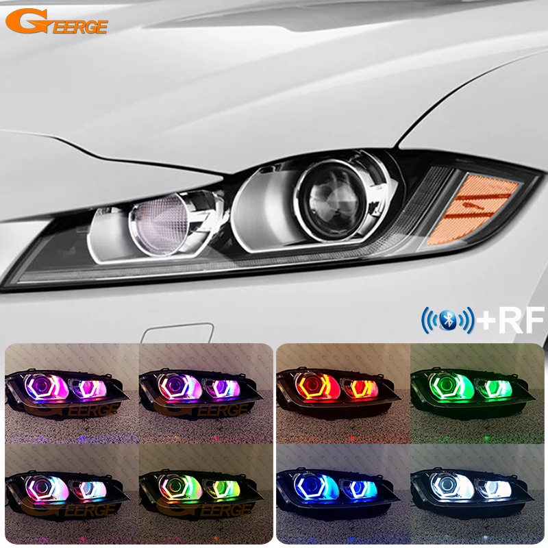 

For Jaguar XJ XJR XF XFR XE F-Pace Bluetooth App Dynamic Turn Signal Lights Multi Color RGB Led Angel Eyes Hex Halo Rings