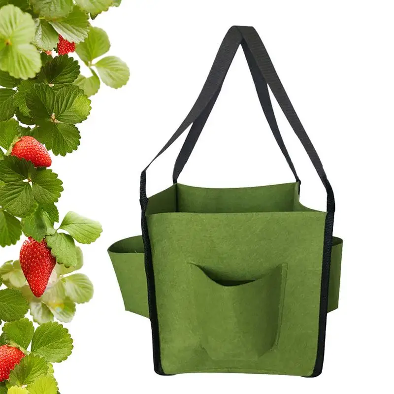 Strawberry Grow Bags 5 Gallon Strawberry Garden Bags Breathable Heavy Duty Cloth Pots With 4 Side Growth Pockets For Plants