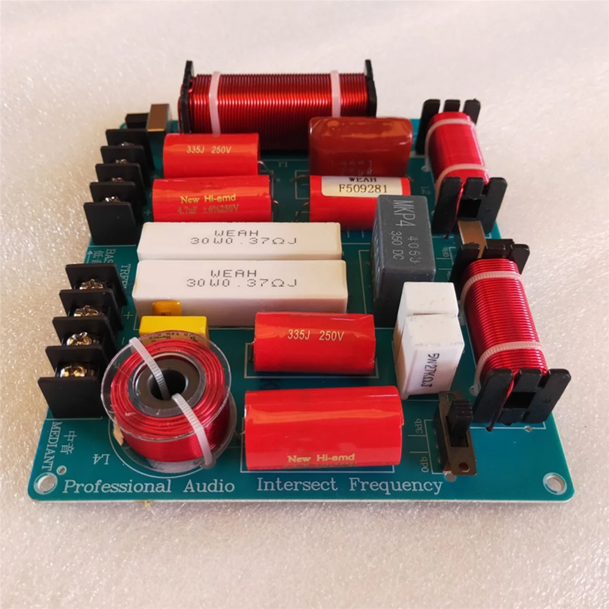 Tablero divisor de frecuencia de 350W y 3 vías, altavoz de escenario KTV, Audio cruzado, agudos, graves mediantes, divisor cruzado de 3 vías