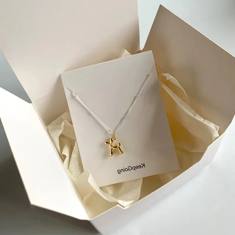 Minar Cute Lovely Gold Color Balloon Dog Pendant Necklaces for Women Personality Round Beads Metallic Choker Necklace Jewelry