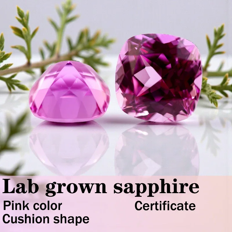 

Sapphire Cushion cut Pink Color Lab Grown Gemstone Square Shape for DIY Advanced Jewelry Rings Earrings Making with Certificate