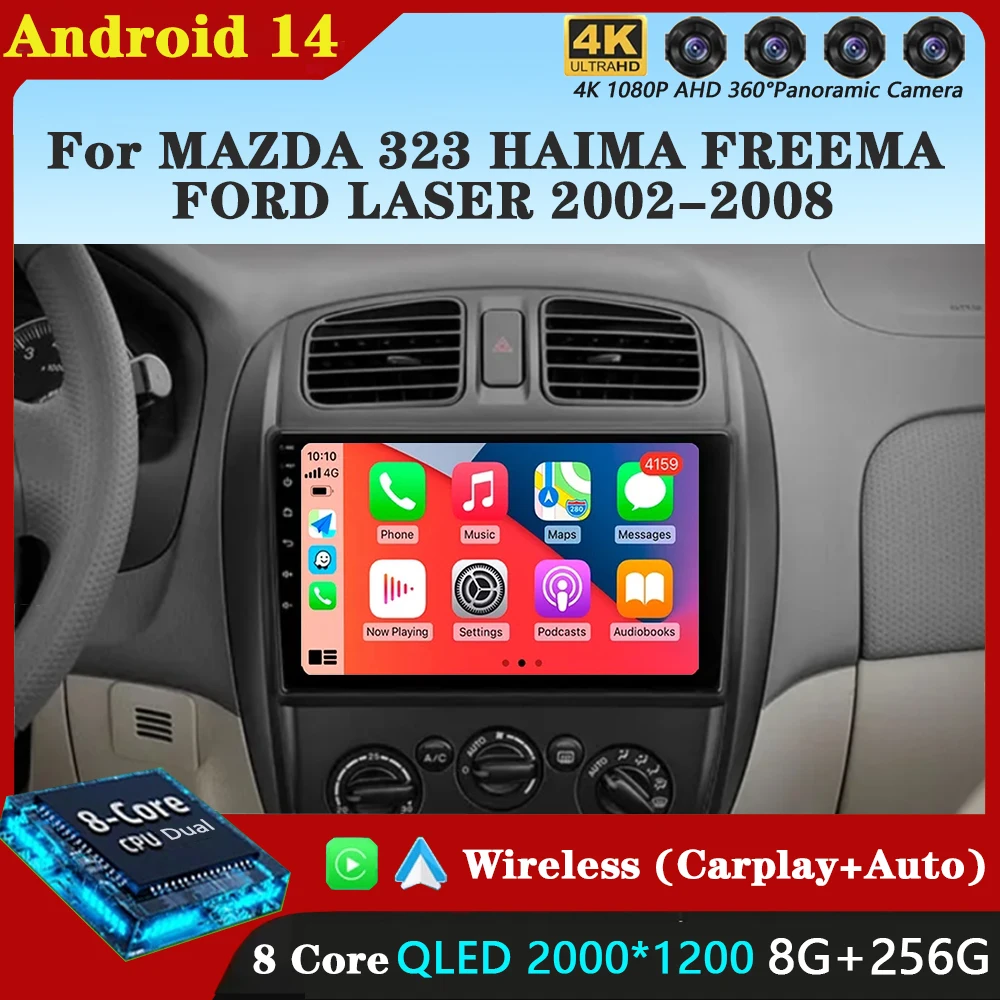 

Автомобильное радио Android 14, для MAZDA 323 HAIMA FREEMA FORD LASER 2002-2008 Navi GPS 1280720 Мультимедийный плеер Carplay Auto Stereo 2DIN