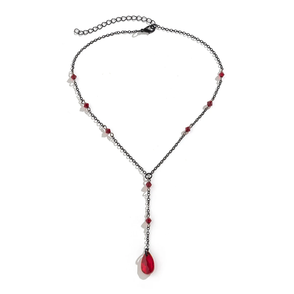 IngeSight.Z Gothic Dark Red Crystal Pendant Necklace Women Vintage Metal Link Chain Choker Necklace Cosplay Halloween Jewelry image 5