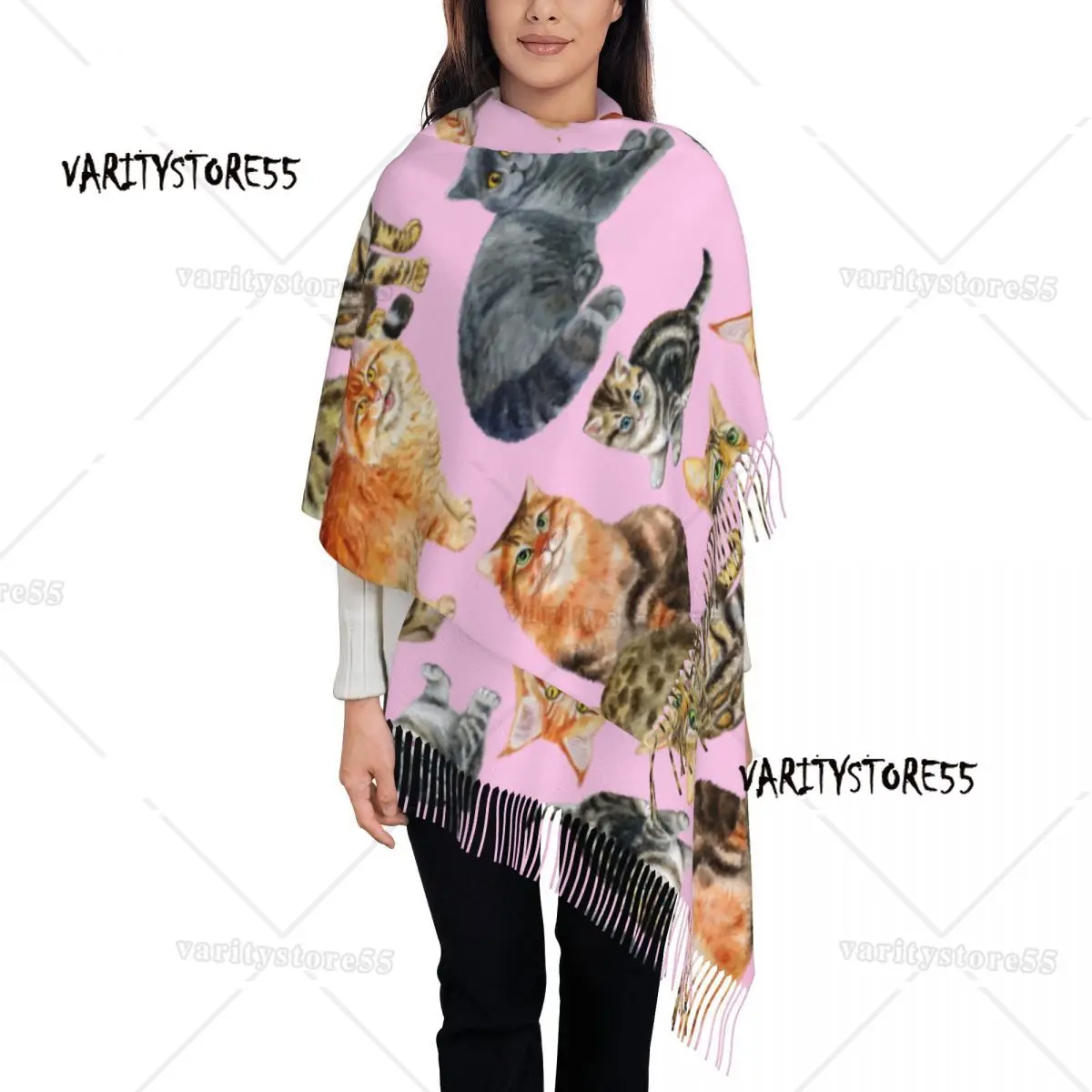 Cute Cat Printed Scarf Men Women Winter Warm Scarves Shawl Wrap