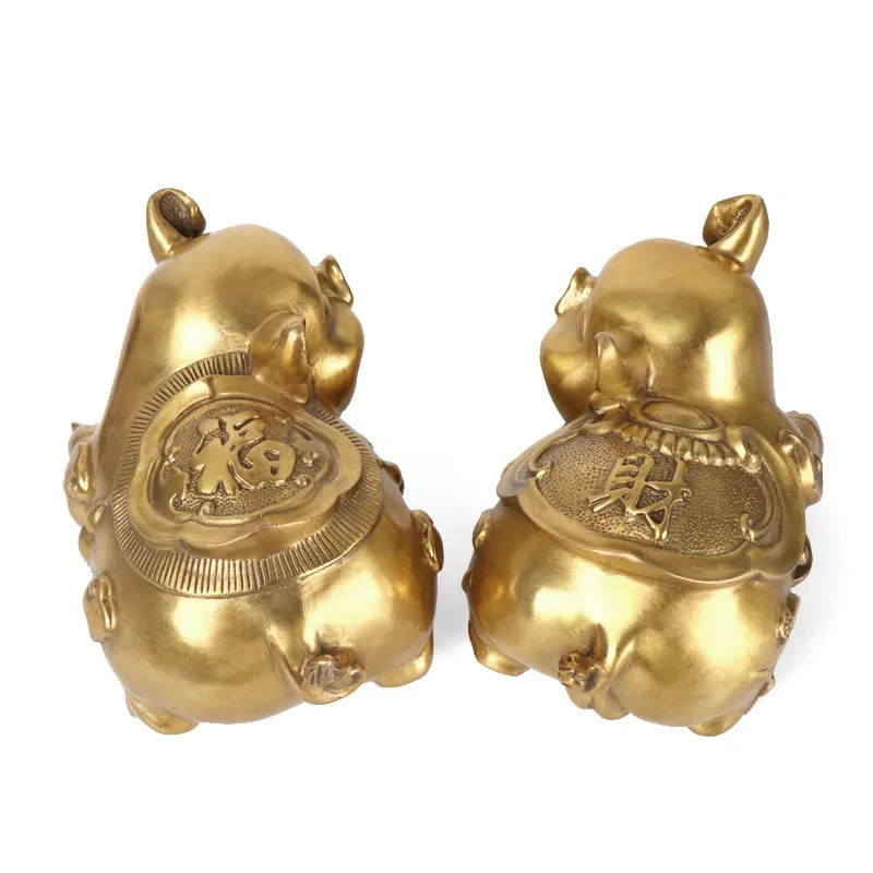 A Pair Of Copper Pig Figurines, A Decorative Gift For The Desktop, Symbolizing Wealth And Prosperity