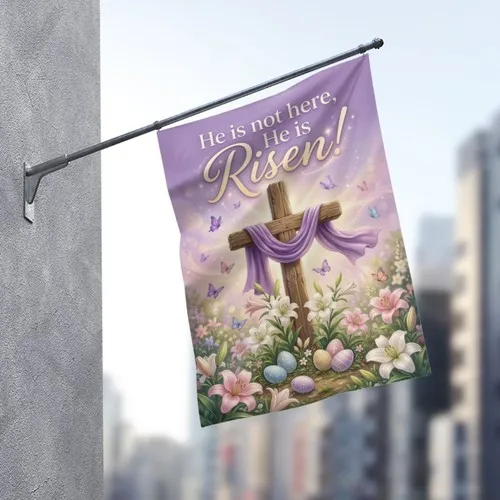 He Is Risen Easter Jesus Empty Tomb Flag Faith Cross Garden Outdoor Banner Decor XXM