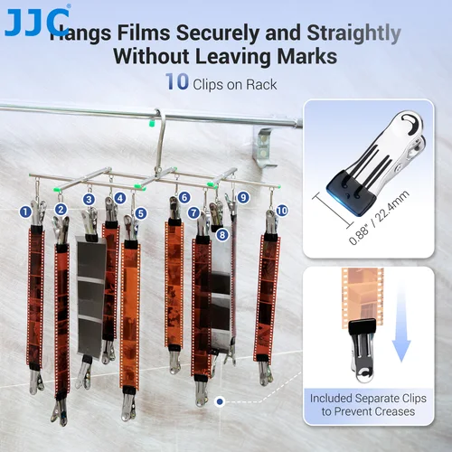 Imagen 2 del producto JJC-estante colgante de secado de película de 35mm, 120, colgador de película de acero inoxidable a prueba de viento con 10 Clips, Clip suave, marco plegable sin arañazos