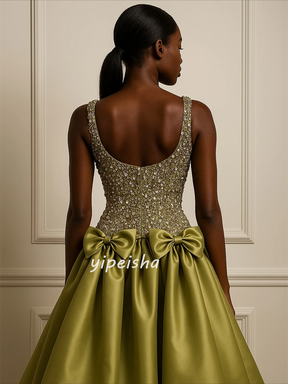 Customized High Quality Matching Charmeuse Rhinestone Beading Bow A-line Off-the-shoulder Long Dresses Bespoke Occasion Dresses