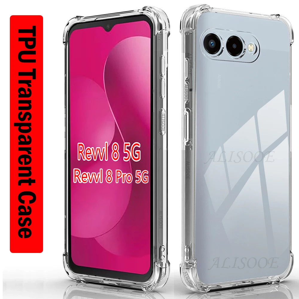 TPU Transparente Abdeckung für T-Mobile Revvl 8/8 Pro 5G Fall Vier-Krümmer Stoßfest Telefon Schutzhülle Fundas capa Coque