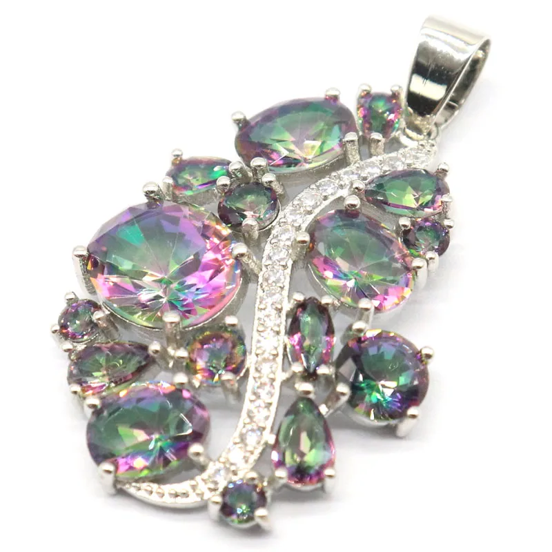 Buy 3 Get 1 Free 41x25mm Luxury Fire Rainbow Mystic Topaz Pink Tourmaline Morganite Aquamarine CZ Silver Pendant