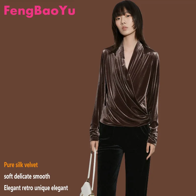 

Fengbaoyu Natural Silk Velvet Women's Blouse - Elegant Women's Outfitter Outdoor Business Casual Loose Comfortable Shirt