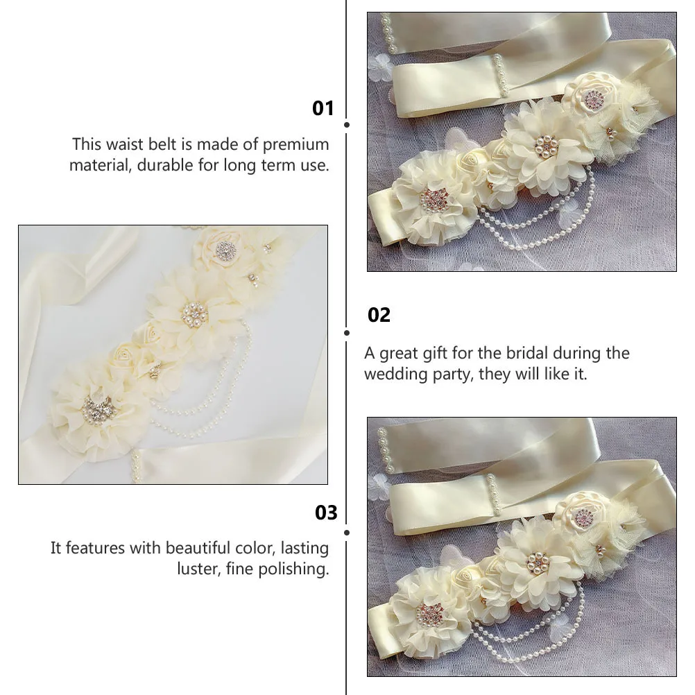 

1Pcs Wedding Waist Belt Bridal Pearl Rhinestone Flower Design Decorative Girdle Dress Accessory Elegant Party Female Waistband