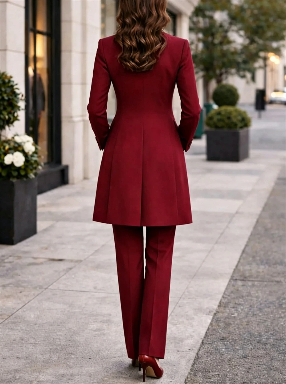 Women’s Burgundy Business Suit 3 Pieces Elegant Official Outfits Formal Event Wear Formal Outfit (Jacket+Vest+Pants)
