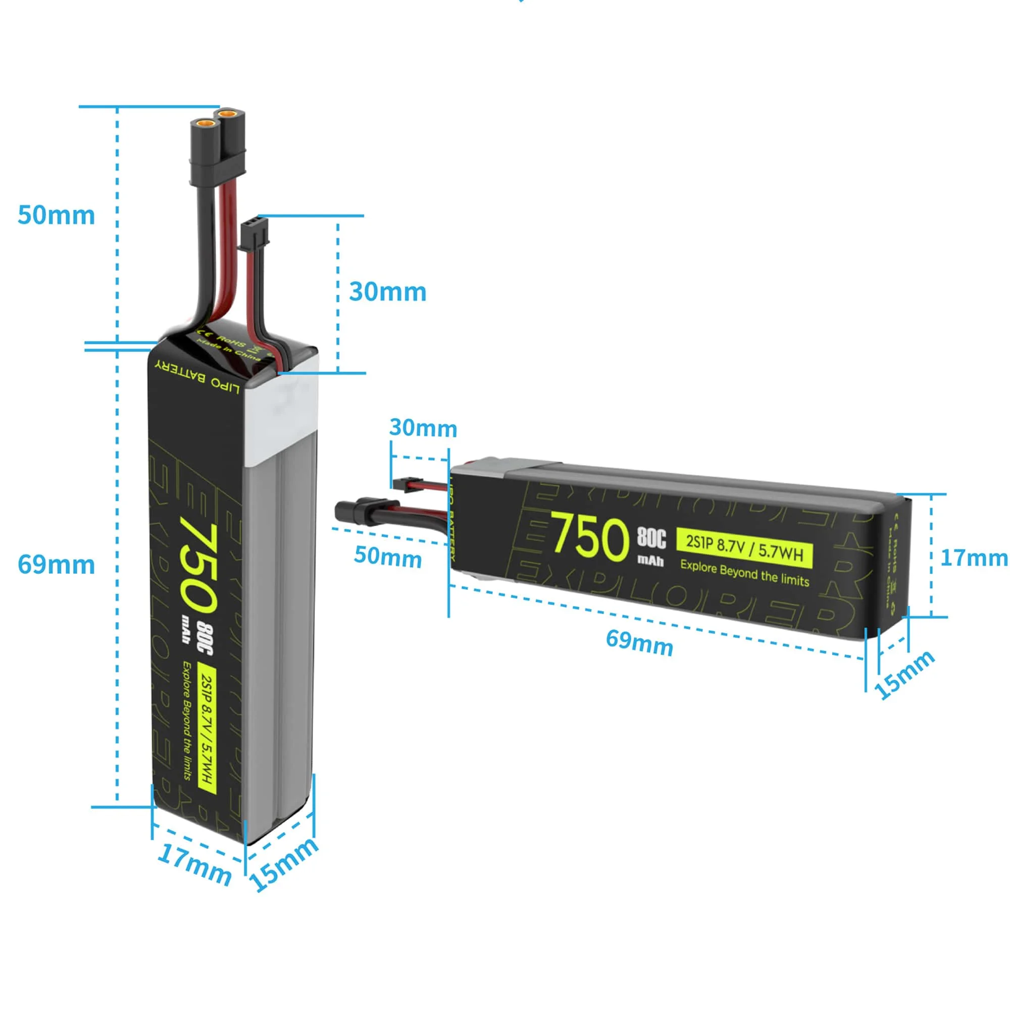 

2 Set FLYWOO Flylens 75/85 Dedicated Explorer 2S 80C 420/750/550/10000 mAh XT30 High-voltage High-performance Lithium Battery