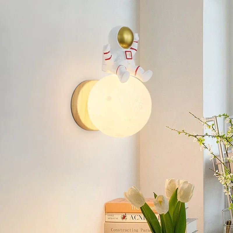 LED Modern Wall Lamp Resin Moon Rabbit Astronaut Lights For Bedroom Children\'s Room Study Nursery Interior Decorative Lighting